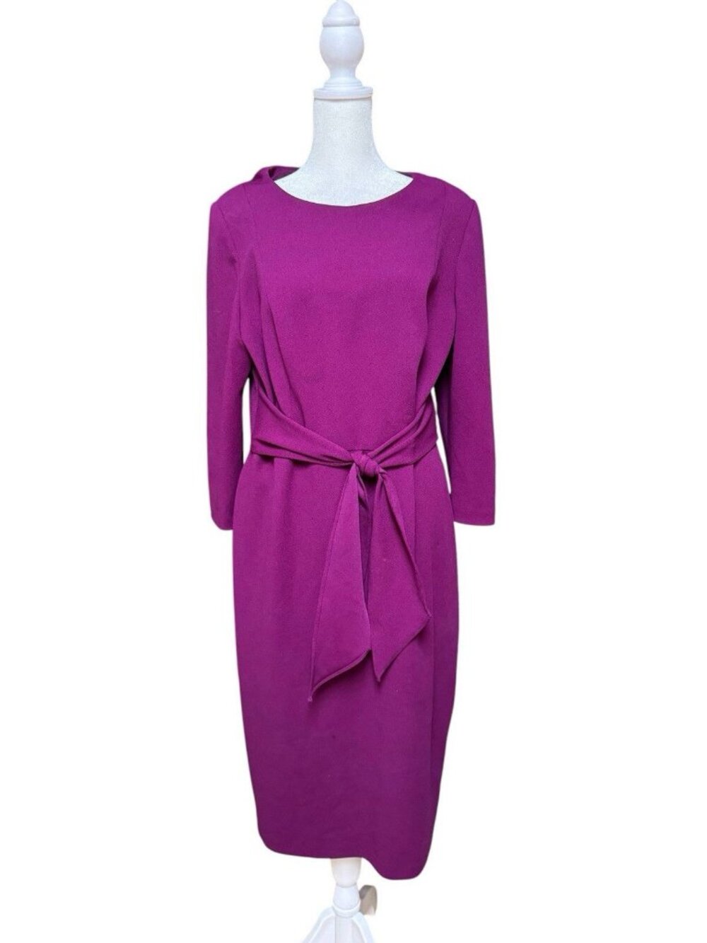 Adrianna Papell Sheath Dress Size 14 Purple Belted Career Midi